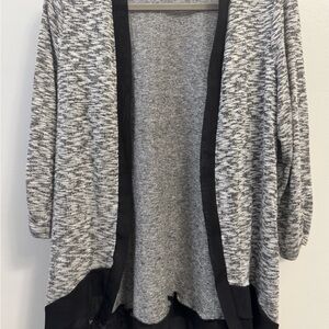 AB Studio size L black & gray cardigan gathered sleeve chiffon trim